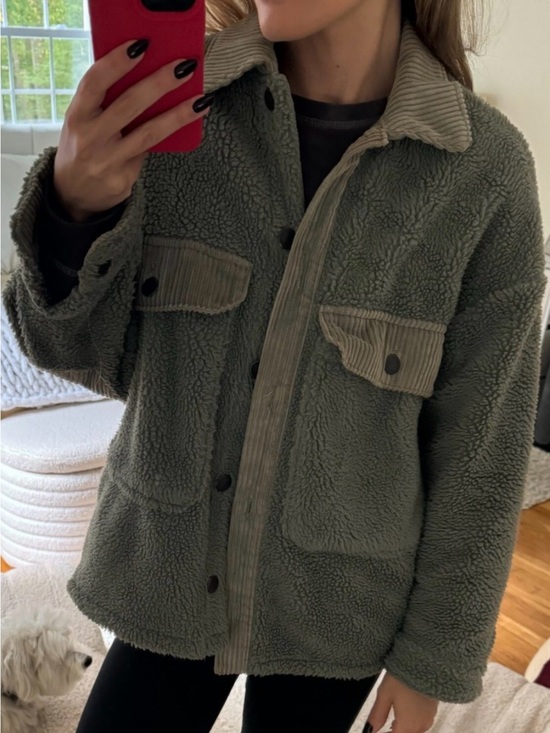 Jackets & Blazers - Olive Green Sherpa Fleece Jacket